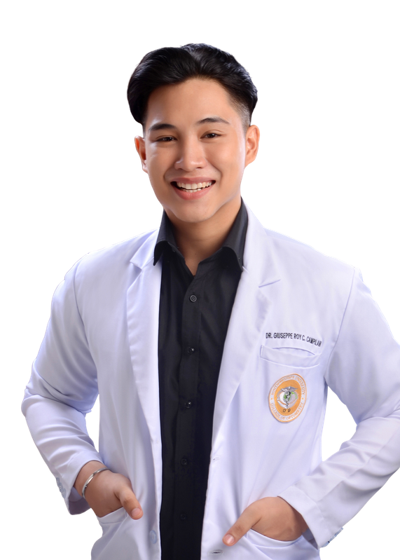 Dr. Giu Campilan, Sight Expert's licensed optometrist, wearing his white clinical coat
